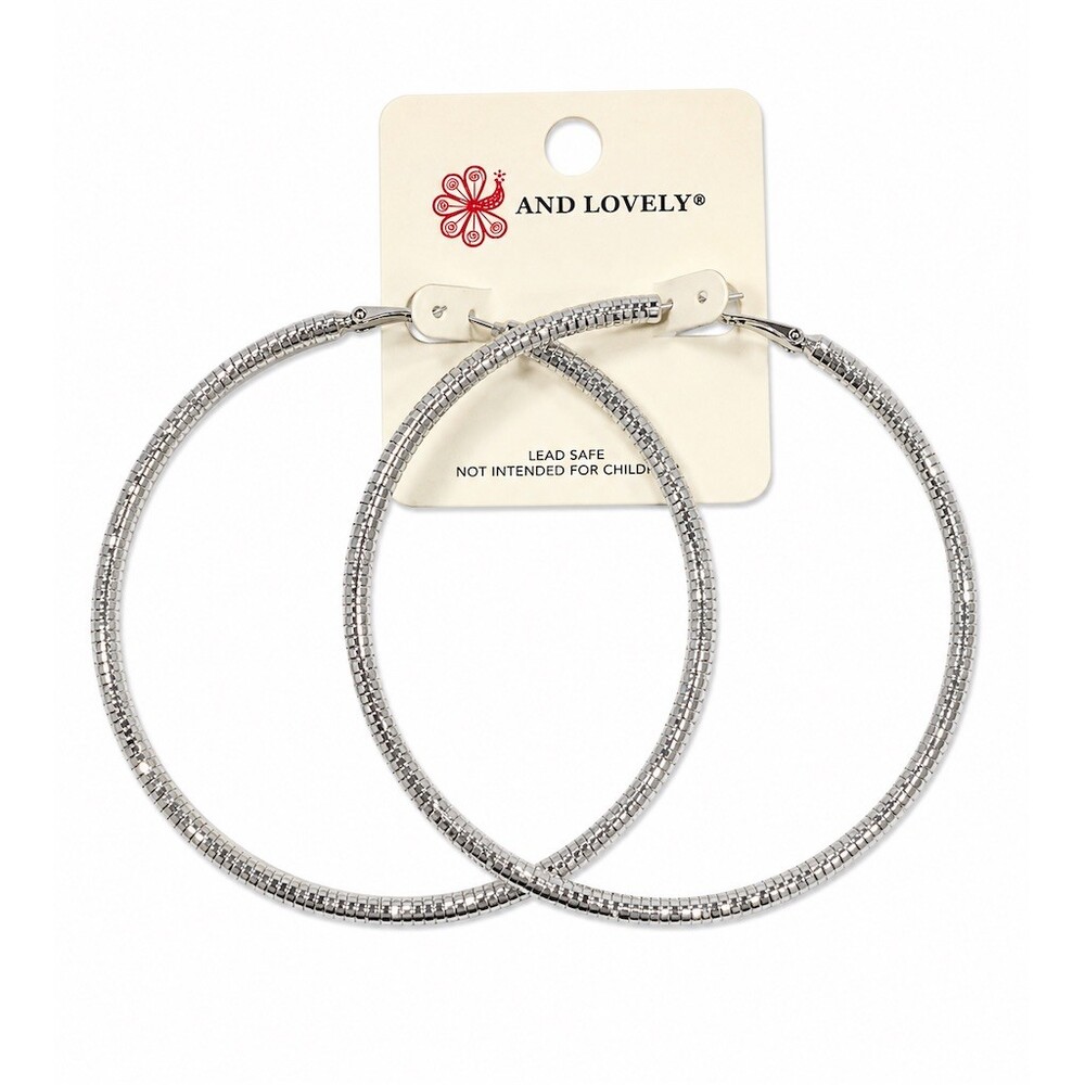 And Lovely Hoop Earrings Silver Textured cute high quality shine preppy gift